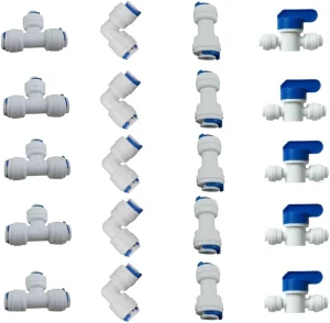 Manual Water Filter Parts Ball Valve Adapter with Plastic Tube Fitting and Three Ways Connectors for Water Purifier