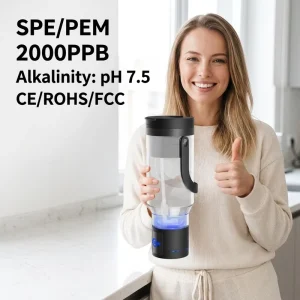 Manufacturer 2000PPB Hydrogen Water Bottle SPE PEM Technology Alkaline pH 7.5 Portable Hydrogen Water Ionizer