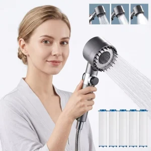 Massage Filtered ABS Bathroom Hand Shower Head with Ionic Filter and Mineral Balls High Pressure Water Saving for Dry Hair Skin