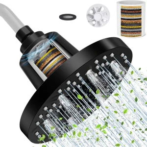Matte Black 7 Inch 20 Stage Filtered High Pressure Anti Clog Rain Shower Head for Filtered Hard Water