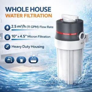 Menred Whole Home Water Filtration System High Flow 2.5 M³ h Water Filter Housing with 10″ X 4.5″ Sediment Filter Bypass Valve