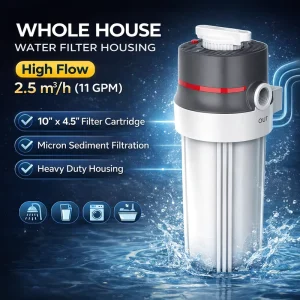 Menred Whole Home Water Filtration System Water Filter Housing High Flow 2.5 M³ h with 10″ X 4.5″ Sediment Filter