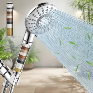 Modern Eco Friendly ABS Sprayer Hand Shower Stop Button 5 Function Negative Balls Filter Chrome Finish Wall Mounting Bathroom
