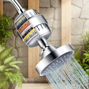 Modern High Pressure 5 Spray Setting Chrome Shower Head 15 Stage Filter Water Softener Wall Mount Eco Friendly for Bathroom