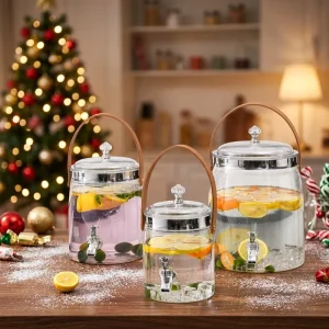 Modern Nordic Style Transparent PET Beverage Dispenser with Tap and Portable Handle, Cold Water Kettle