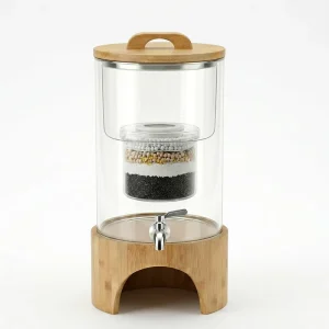 NEW 8L 2.25 Gallon Household Plastic Free Glass Gravity Water Filter Pot Dispenser with Bamboo Base