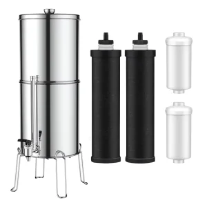 NSF 42 53 Certified Portable Gravity Water Filter System for Outdoor Use and RVs with 304 Stainless Steel and Activated Carbon