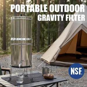 NSF Certified 2.25 Gallon 304 Stainless Steel Gravity Fed Outdoor Water Filter Portable Camping RV Travel Purifier for Home