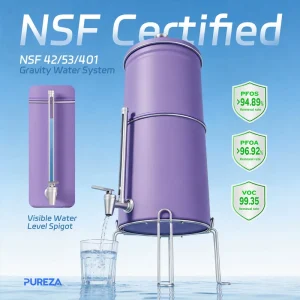 NSF Tested 2.25 2.9 Gallon Stainless Steel Gravity Fed Water Purifier Removes PFOA PFOS VOCs Per with Carbon Water Filters