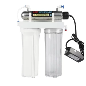 Ningbo Factory Direct Household Outdoor 3-Stage Plastic Manual Water Purifier with 10-Inch Water Filter and UV Light