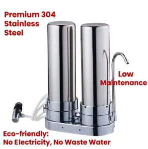 No Drill Countertop Water Filter System Instant DIY Install 304 SS Dual Stage Purifier for Renters Countertop Water Purifier