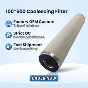 OEM ODM Factory Custom 100×600 Fiberglass High Efficiency Coalescing Filter Cartridge Oil Water Separation Filter Element