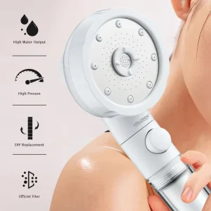 ON OFF Button Control Multifunction Water Filter Handheld Shower Head with PP Cartridge Filter 5 Jets Spray Bathroom Use