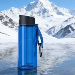Outdoor Portable Manual Clean Water Bottle Retractable Pipette Carry Hook Coconut Shell Carbon Filter Personal Purifier for Gym