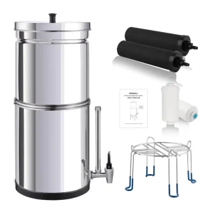 Outdoor Stainless Steel Gravity Water Filter Activated Carbon Filter Stainless Steel Tap Stand Countertop Water Filtration