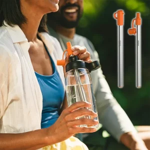 Outdoor Survival Portable Water Filter Straw Stainless Steel Drinking Water Purification Straw for Camping Backpacking Emergency