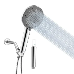 PP Cartridge Filter Handheld Shower Chrome Bathroom 3 Functions Filtered Showerhead Removes Metals and Impurities Water