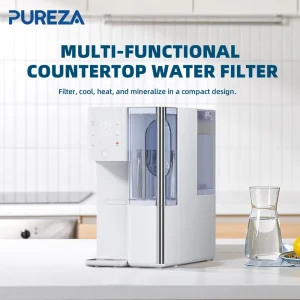 PUREZA White High Capacity Professional Grade Countertop Reverse Osmosis Water System with Adjustable Hot Cold Water Settings