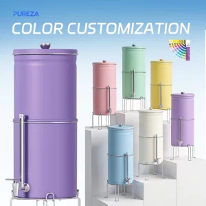 Pink Stainless Steel Countertop Gravity Water Filter Bucket with Cartridge