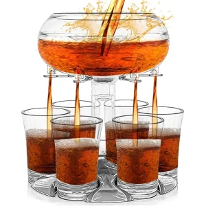 Plastic Shot Dispenser and Wine Liquor Pourer with 6 Shot Glasses