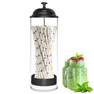 Plastic Straw Holder and Dispenser with Lid