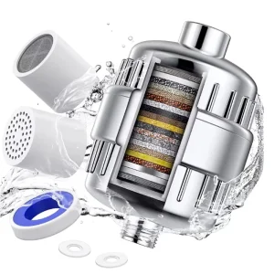 Polished Chrome Shower Water Filter for Removing Chlorine Fluoride 20 Stage Showerhead Filter for Hard Water Shower Filter
