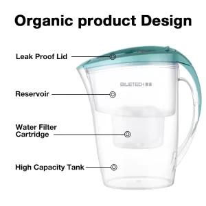 Portable 2.4L Alkaline Water Filter Pitcher Hydrogen Rich Antioxidant Remove Chlorine & Metals BPA Free Jug