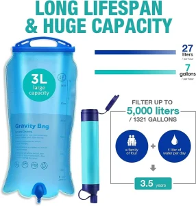 Portable Activated Carbon Gravity Bag Water Purifier for Household and Outdoor Use