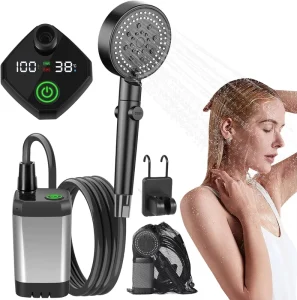 Portable Camping Shower 6000mAh Rechargeable Electric Shower Pump with Intelligent Digital Display Multiple Spray Modes Filtered
