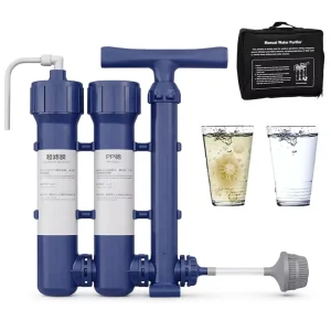Portable Hand Pump Water Filter 3-Stage Filtration System for Camping and Survival