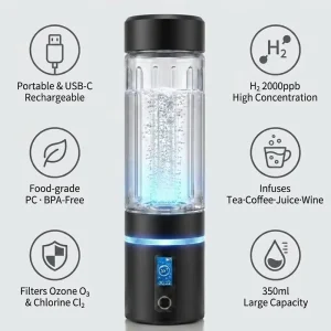 Portable Hydrogen Water Bottle with PEM SPE Technology Generator Molecular Hydrogen Water Ionizer