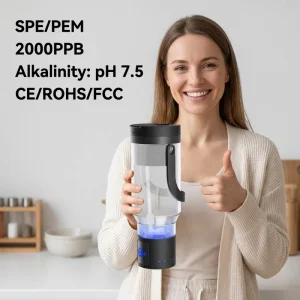 Portable Hydrogen Water Generator Bottle 2000ppb SPE PEM Ionizer Alkaline pH 7.5 H2