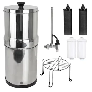Portable Outdoor Household Gravity Activated Carbon 3 Stage Stainless Steel Countertop Water Filter Purifier System