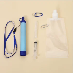 Portable Outdoor Water Filter Straw Kit with Manual Purifier for Emergency Survival, Camping, Hiking and Climbing