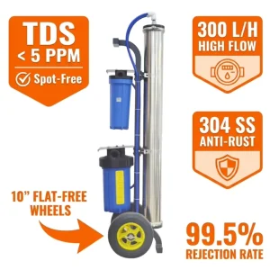 Portable RO Water System 4040 Membrane 304SS Housing Trolley Mounted Spot Free Rinse Machine for Professional Window Cleaners