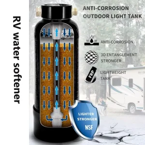 Portable RV Water Softener and Filter System with Ion Exchange Resin Media for Household and Car Use
