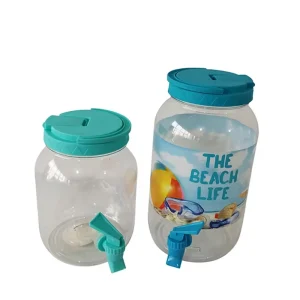 Portable Transparent Plastic Beverage Jar with Lid and Handle