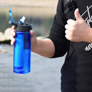 Portable Tritan Water Filter Bottle with Activated Carbon Straw for Camping Hiking Travel Emergency Drinking