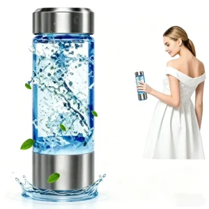 Portable USB Rechargeable Hydrogen Water Bottle with Glass Body 3 Min Quick Electrolysis Anti Aging Detox for Outdoor Travel