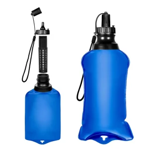 Portable Water Bottle Outdoor 1 Liters Soft Flask Water Bottle with Water Filter Straw for Hiking Camping