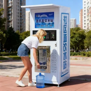 RO Water Vending Machine Portable Water Refilling Station 24 Hours Automatic Service Multi Stage Filtration Outdoor Commercial