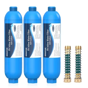 RV Inline Water Filter Plastic 2 Flexible Hose Protector Eco Friendly Reduce Bad Taste Odors Rust Fluoride Chlorine Sediment