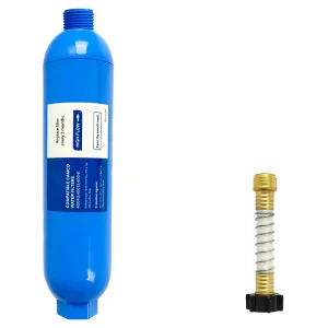 RV Inline Water Filter with 2 Flexible Hose Protector for RVs Campers Marines