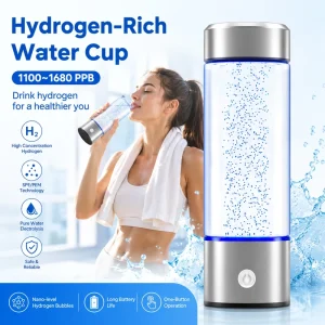 Rechargeable 1200ppb SPE/PEM Glass Hydrogen Water Bottle Generator for Outdoor and Car Use