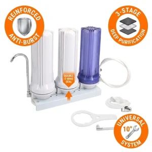 Reinforced 3-Stage Countertop Water Purifier, No Electricity, No Wastewater, Double O-Ring