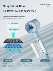 Replaceable PP Cotton Filter Cartridge Pause Switch On Off Filtered Handheld ABS Shower Head High Pressure 4 Spray Modes