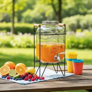 Restaurant and Buffet Juice Beverage Dispenser with Reusable Glass Jars