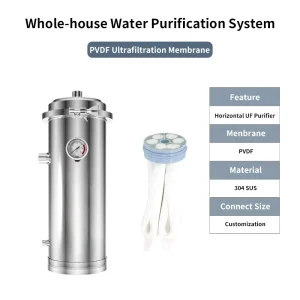 Reusable PVDF Membrane Water Purifier Whole House Vertical Pipeline 304SS Housing Easy Clamp Disassembly Pressure Gauge 10000L