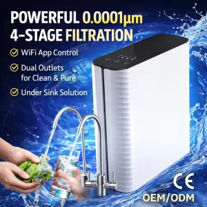 Reverse Osmosis Water Filter System 800 GPD Dual Outlet RO Purifier WiFi App 0.0001μm 4 Stage Filtration