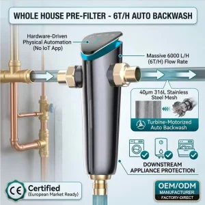 RoHs Certified 6T H Auto Backwash Whole House Water Pre Filter Battery Operated Spin Down Filter OEM for Household & Outdoor Use